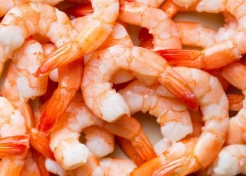top view of tasty prawns